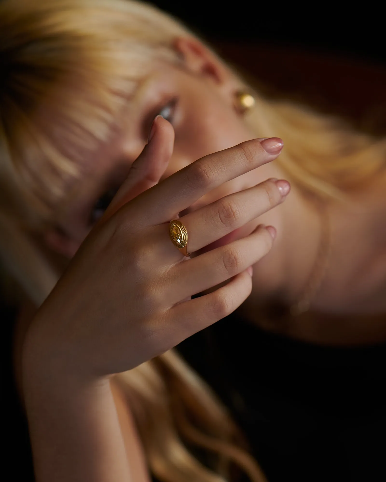 OOAK Engraved Fancy Yellow Moval Diamond Stepped Ring