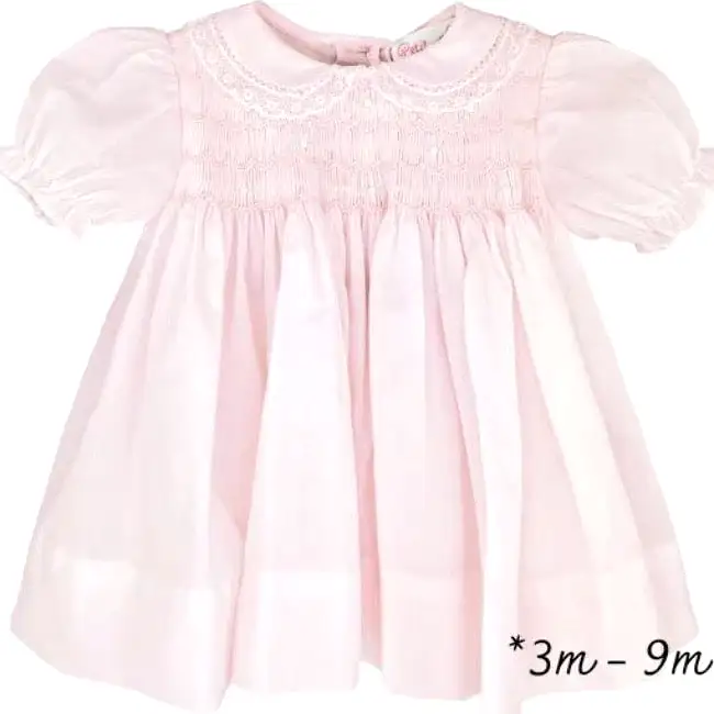 Petit Ami & Zubels Fully Smocked Dress with Lace - Pink