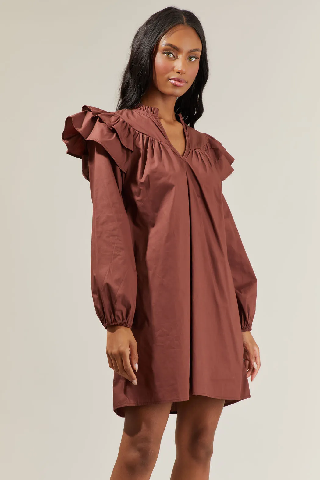 Prissy Poplin Ruffle Mini Dress