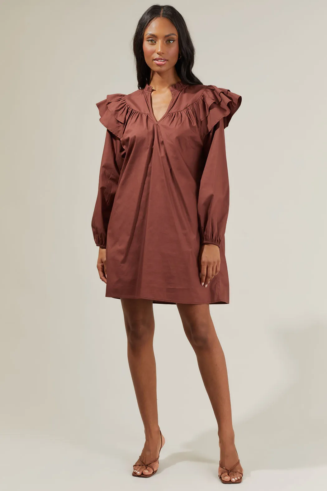 Prissy Poplin Ruffle Mini Dress