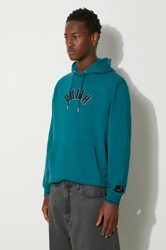 Puma cotton sweatshirt Classics Play Paris Hoodie men's turquoise color hooded 626766