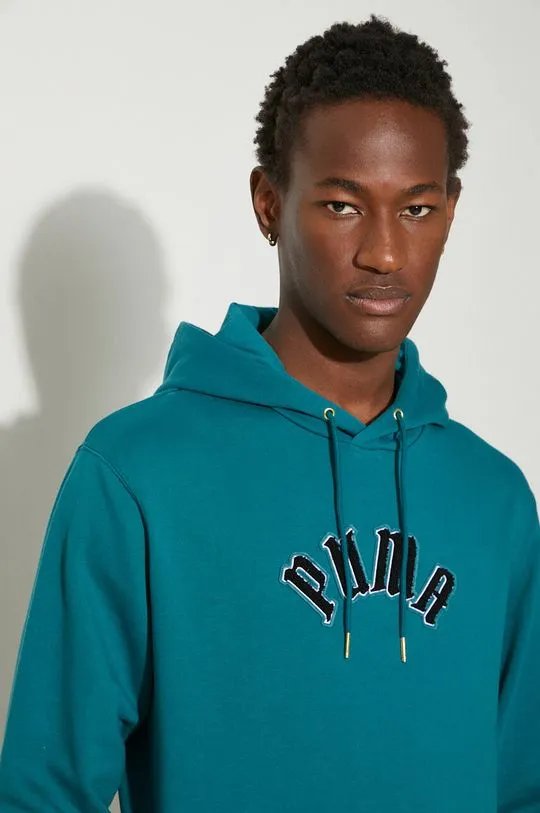 Puma cotton sweatshirt Classics Play Paris Hoodie men's turquoise color hooded 626766