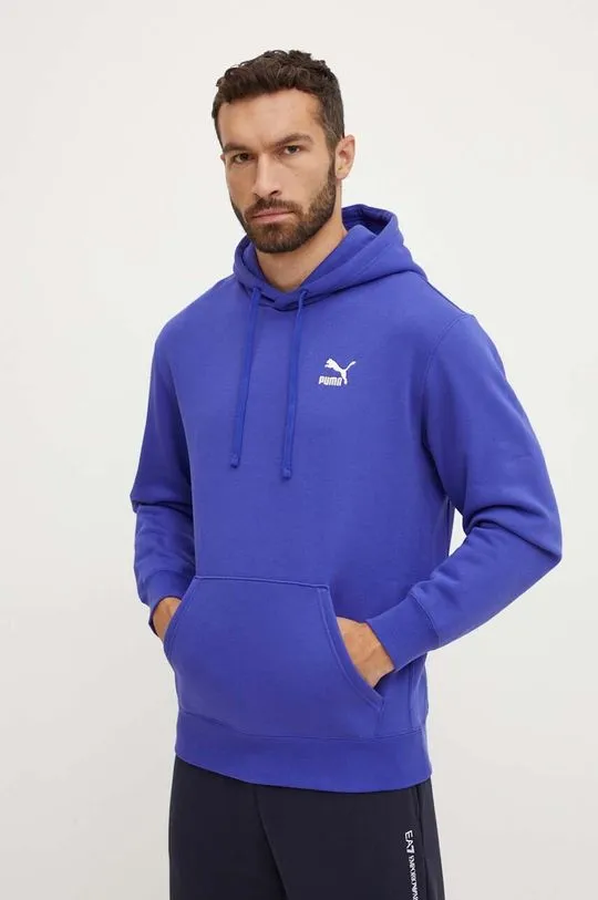 Puma sweatshirt Classics men's violet color hooded with a print 535596