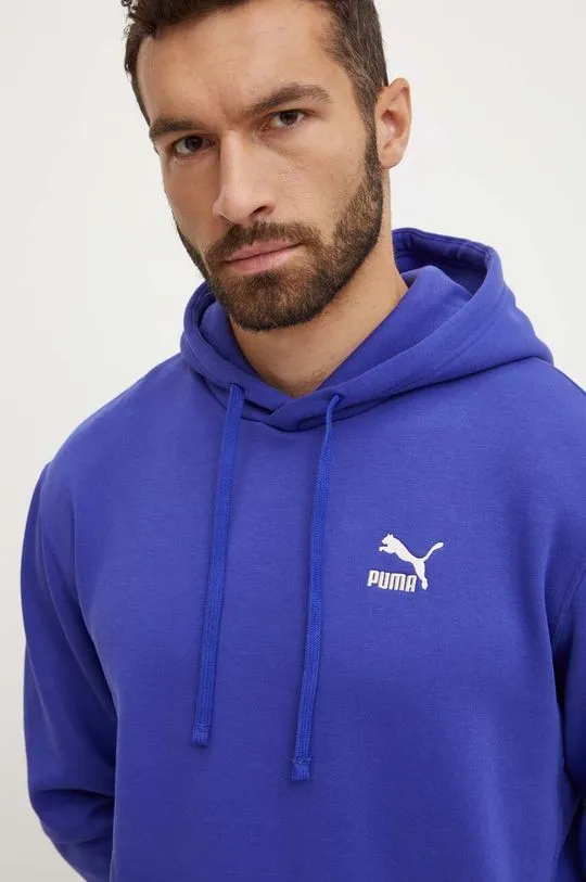 Puma sweatshirt Classics men's violet color hooded with a print 535596