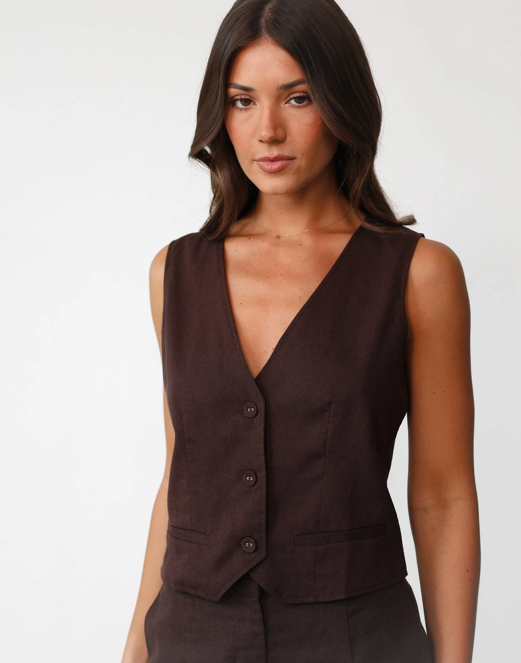 Rania Linen Vest (Chocolate)