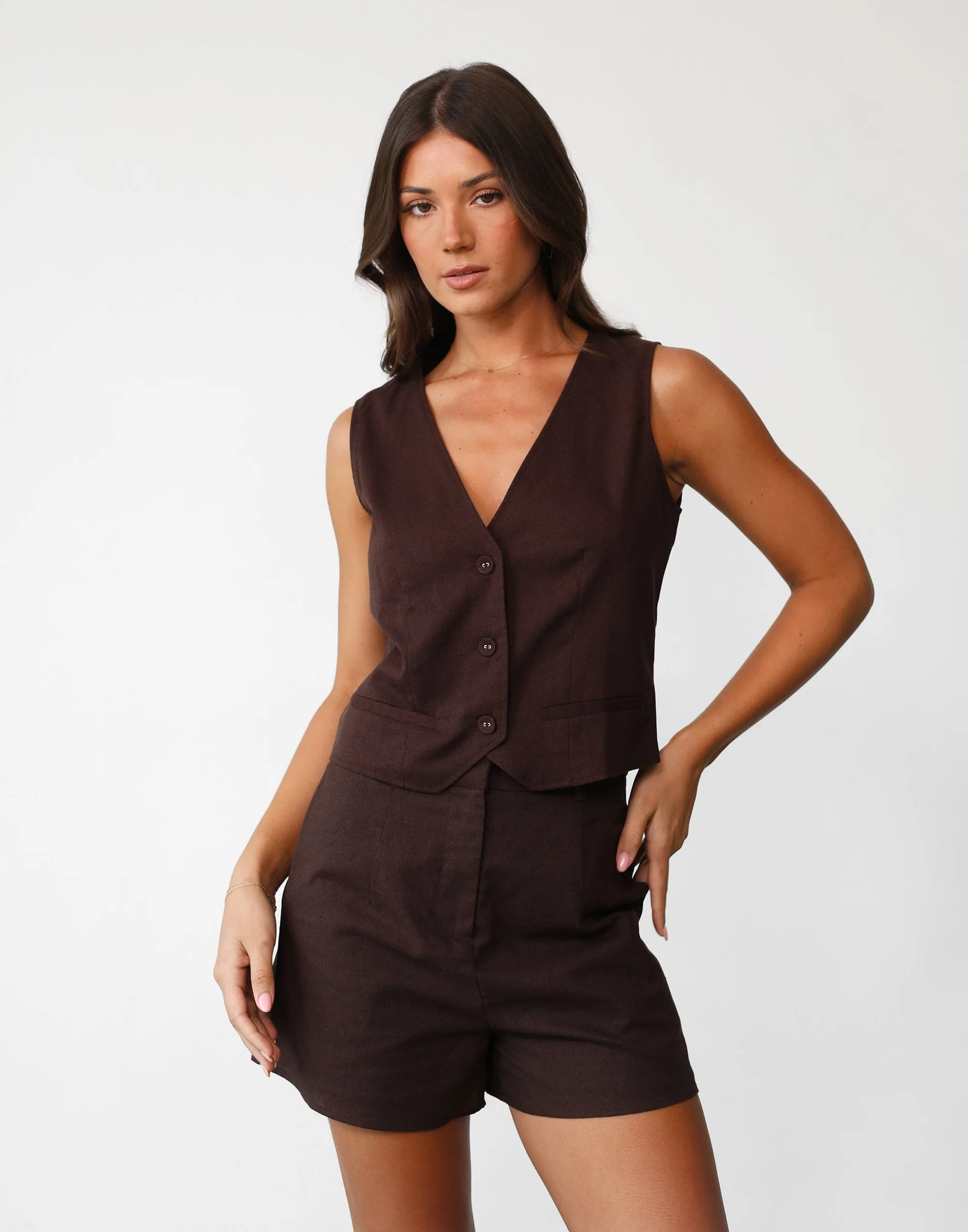 Rania Linen Vest (Chocolate)