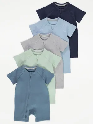 Ribbed 2 Way Zip Fastening Rompers 5 Pack | Baby | George at ASDA