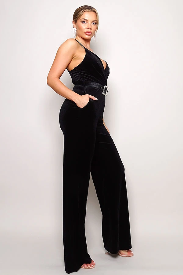 Samba Rhinestone Belt Velvet Jumpsuit