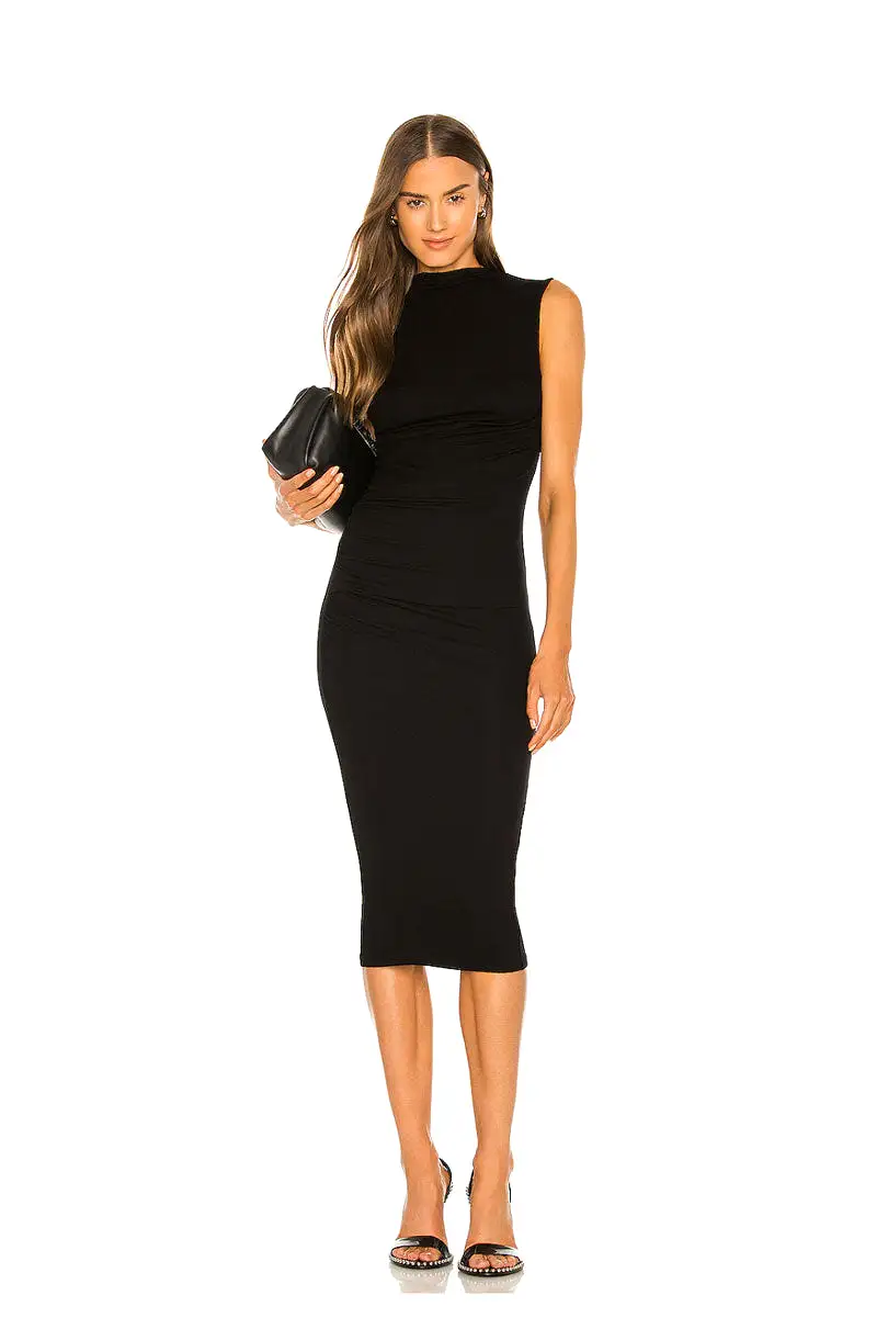 Silk Knit Sleeveless Twist Midi Dress - Black