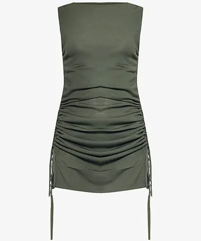 Sir Womens Khaki Yolanda ruched knitted mini dress