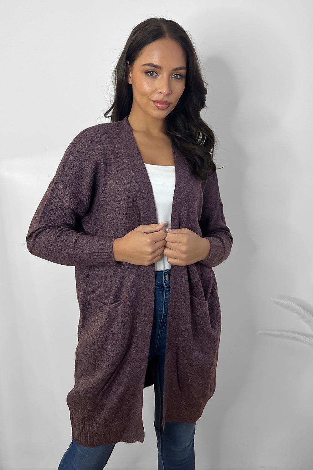 Slip Pockets To Side Open Front Batwing Cardigan