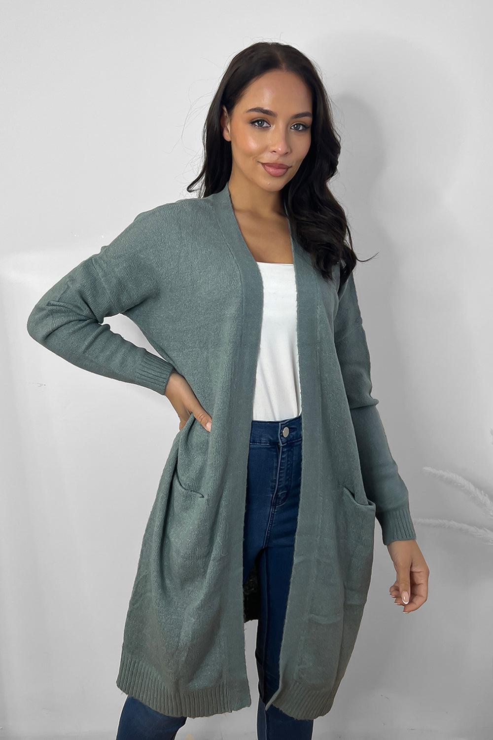 Slip Pockets To Side Open Front Batwing Cardigan