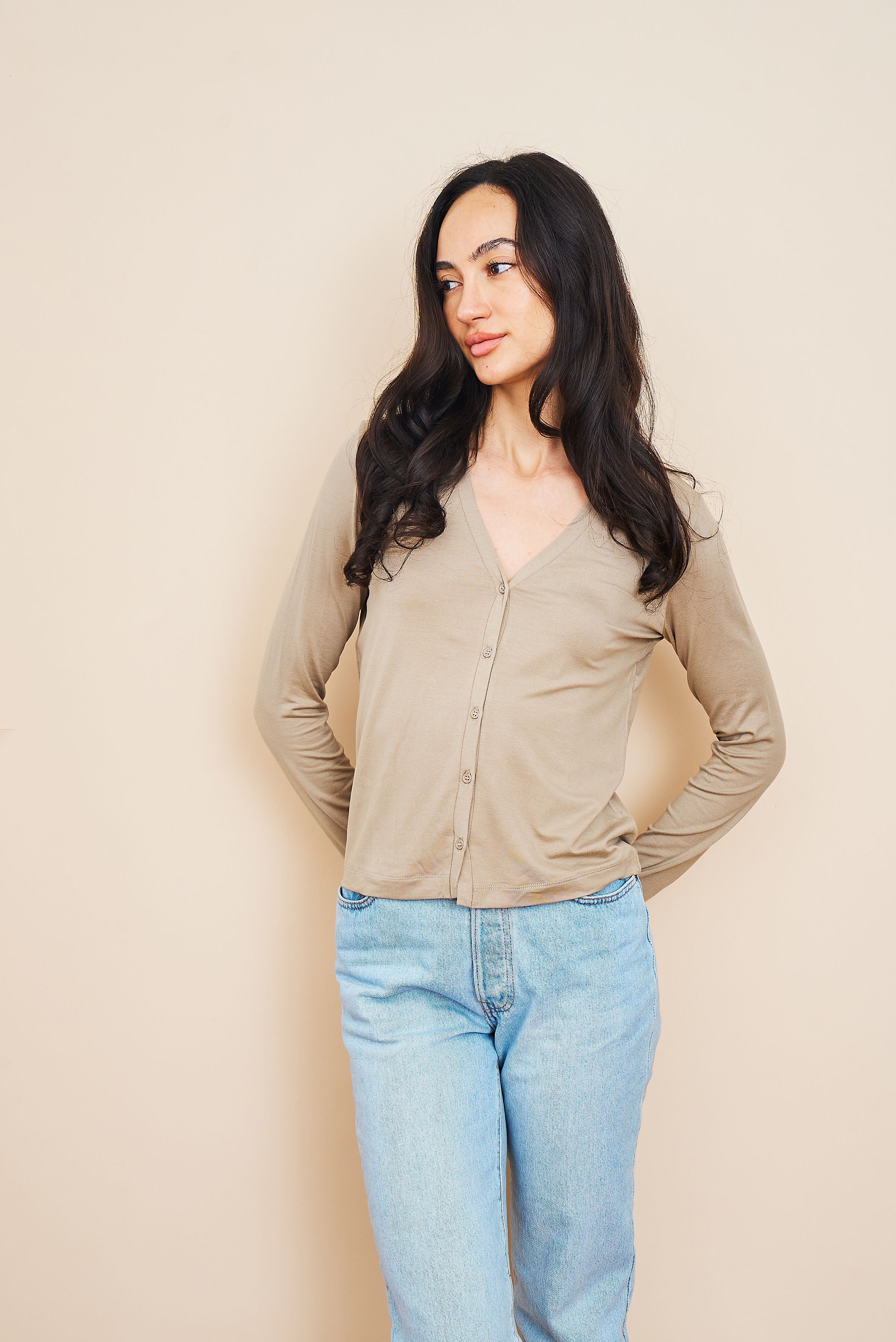 Soft Touch V-Neck Cardigan in Desert