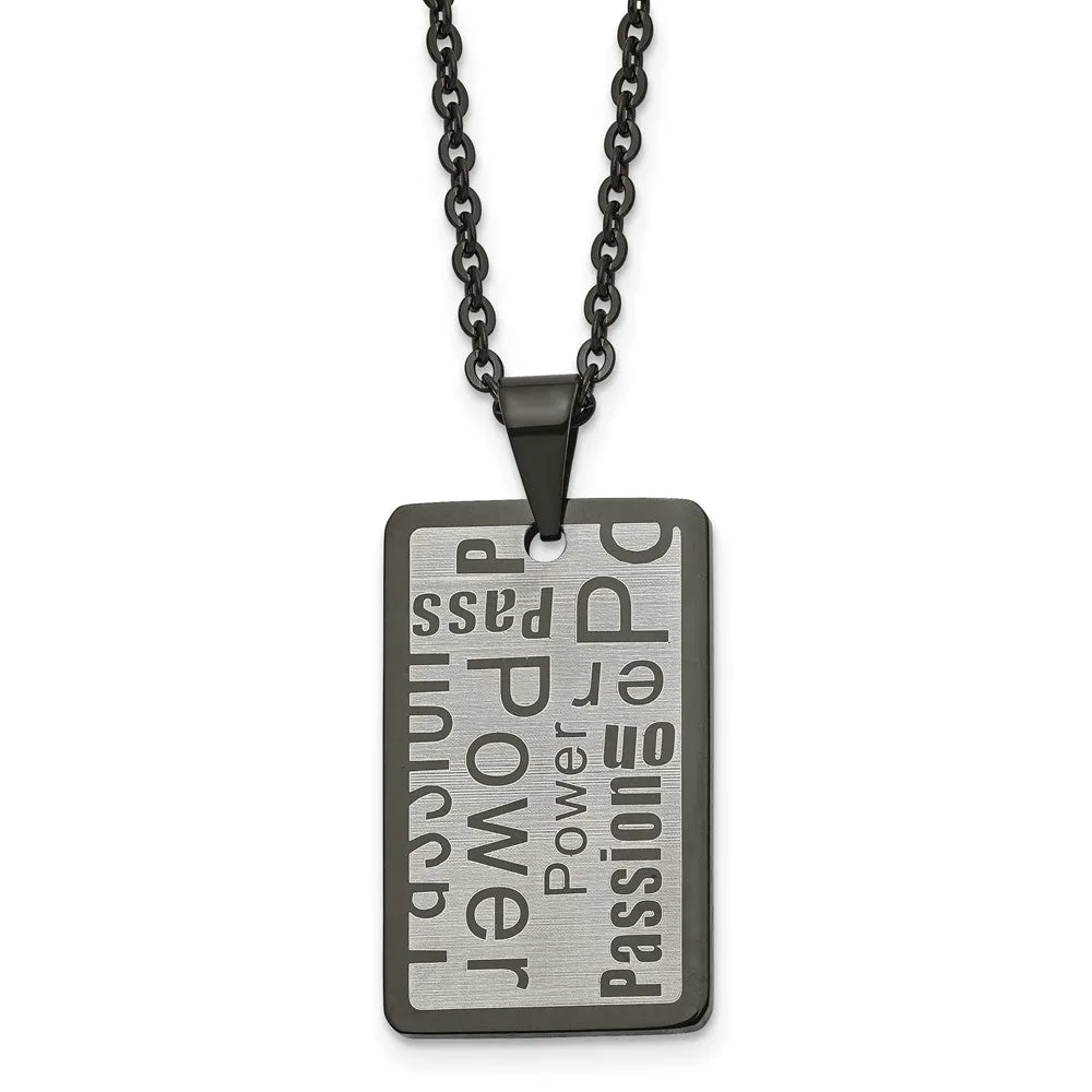 Stainless Steel Black Plated & Brushed Dog Tag Necklace, 22 Inch