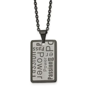 Stainless Steel Black Plated & Brushed Dog Tag Necklace, 22 Inch