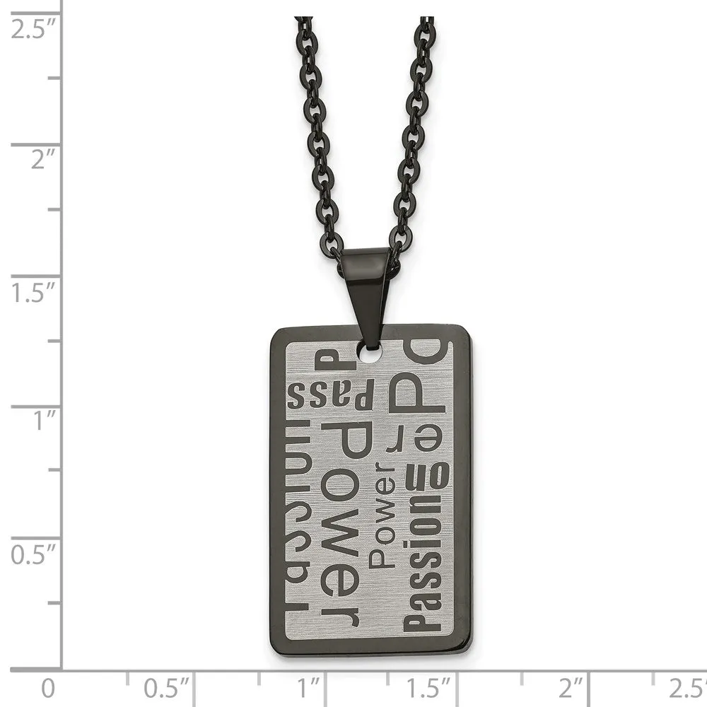 Stainless Steel Black Plated & Brushed Dog Tag Necklace, 22 Inch