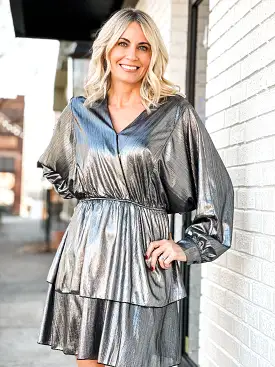 Starshine Metallic Surplice Dress