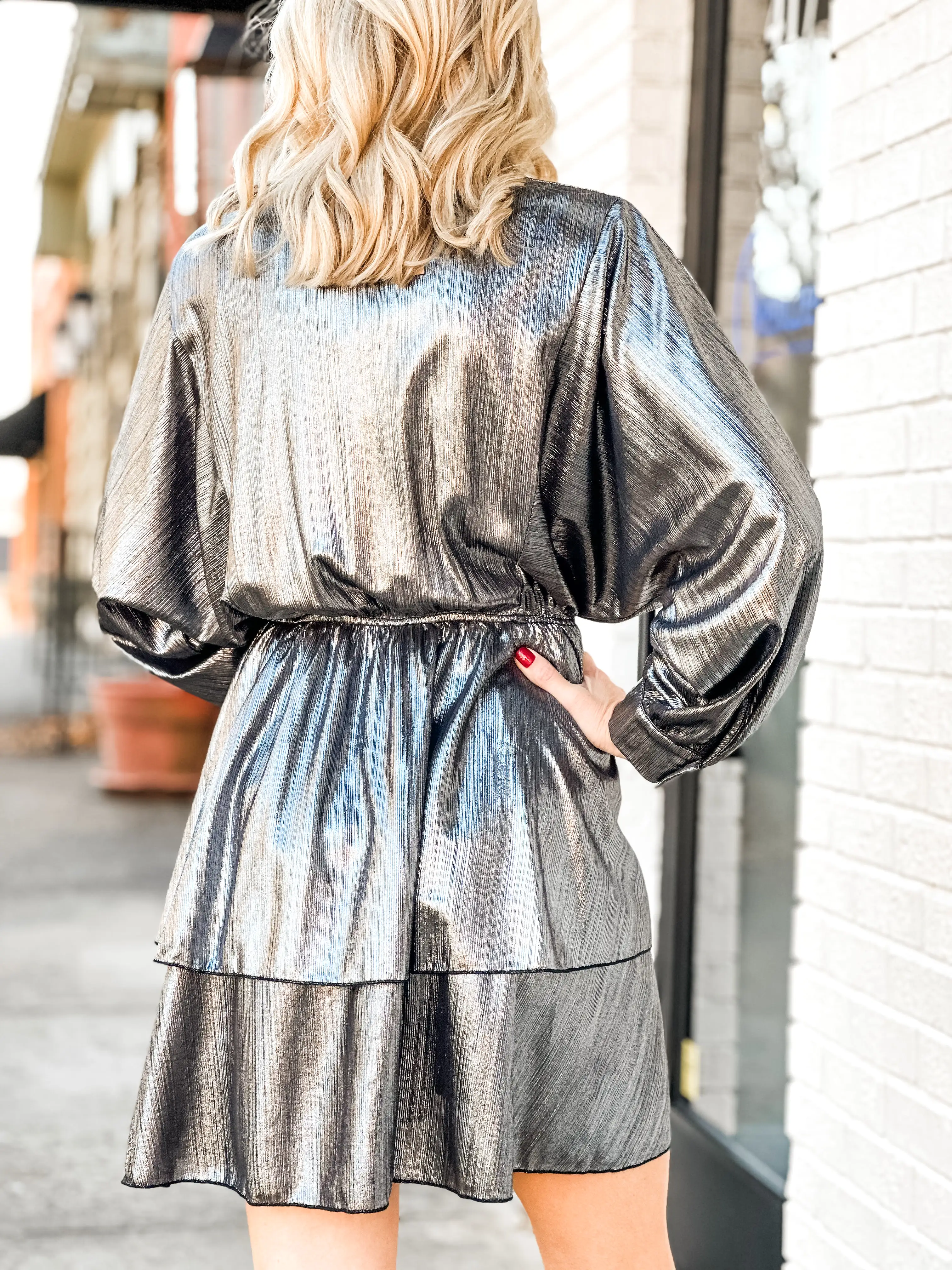 Starshine Metallic Surplice Dress