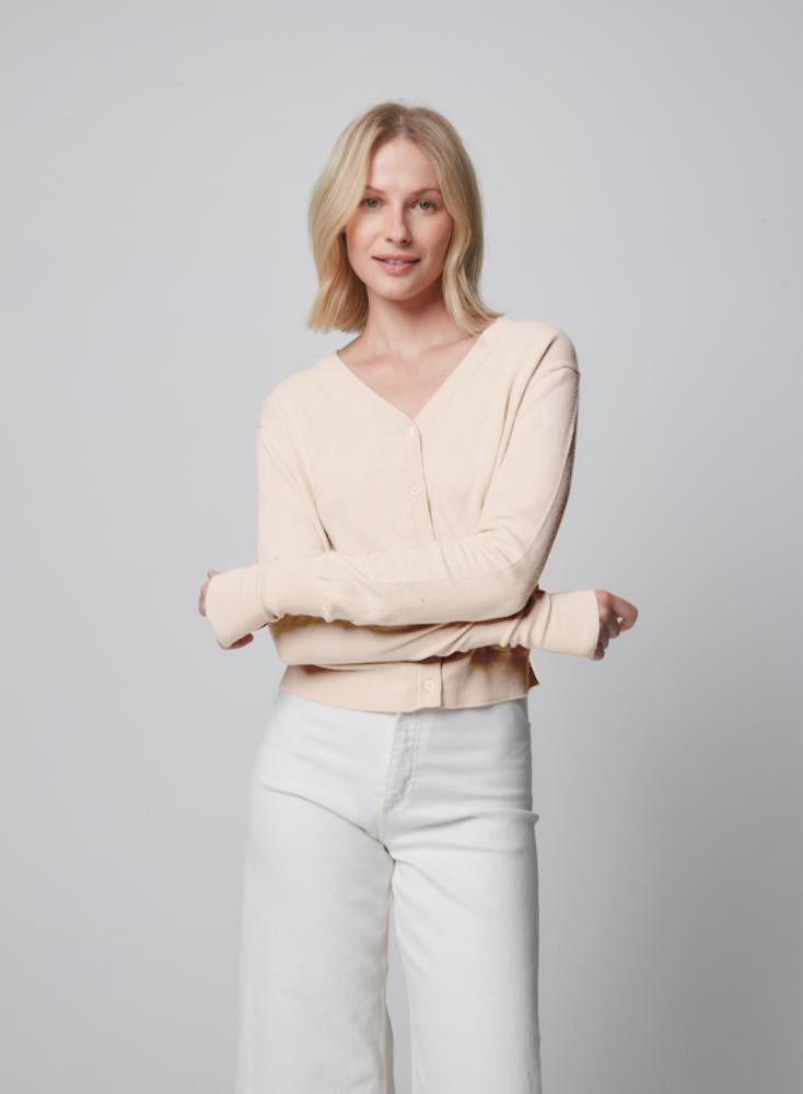 Stretch Organic Cotton Cardigan - Ecru