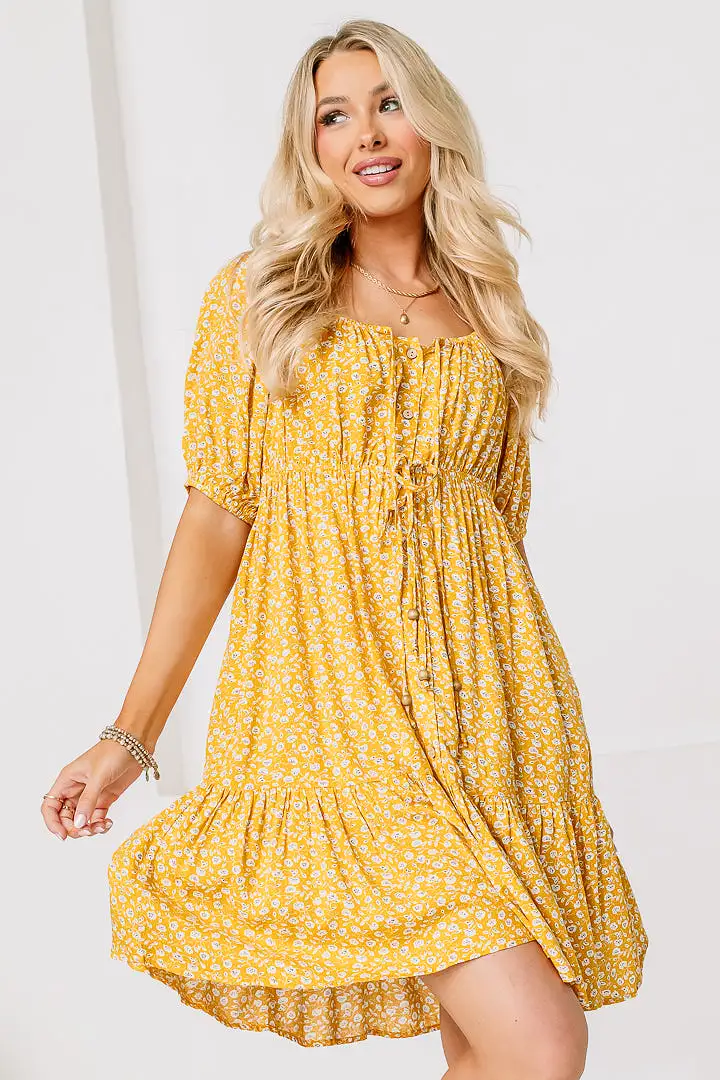 Sunflower Queen Floral Mini Dress