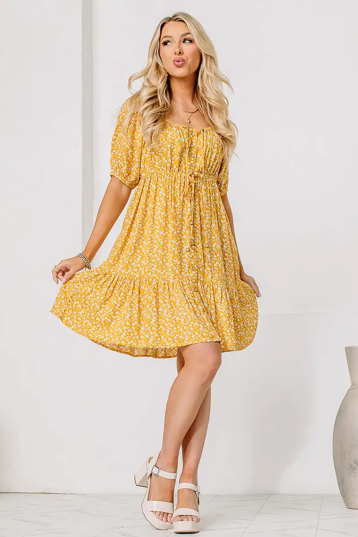 Sunflower Queen Floral Mini Dress