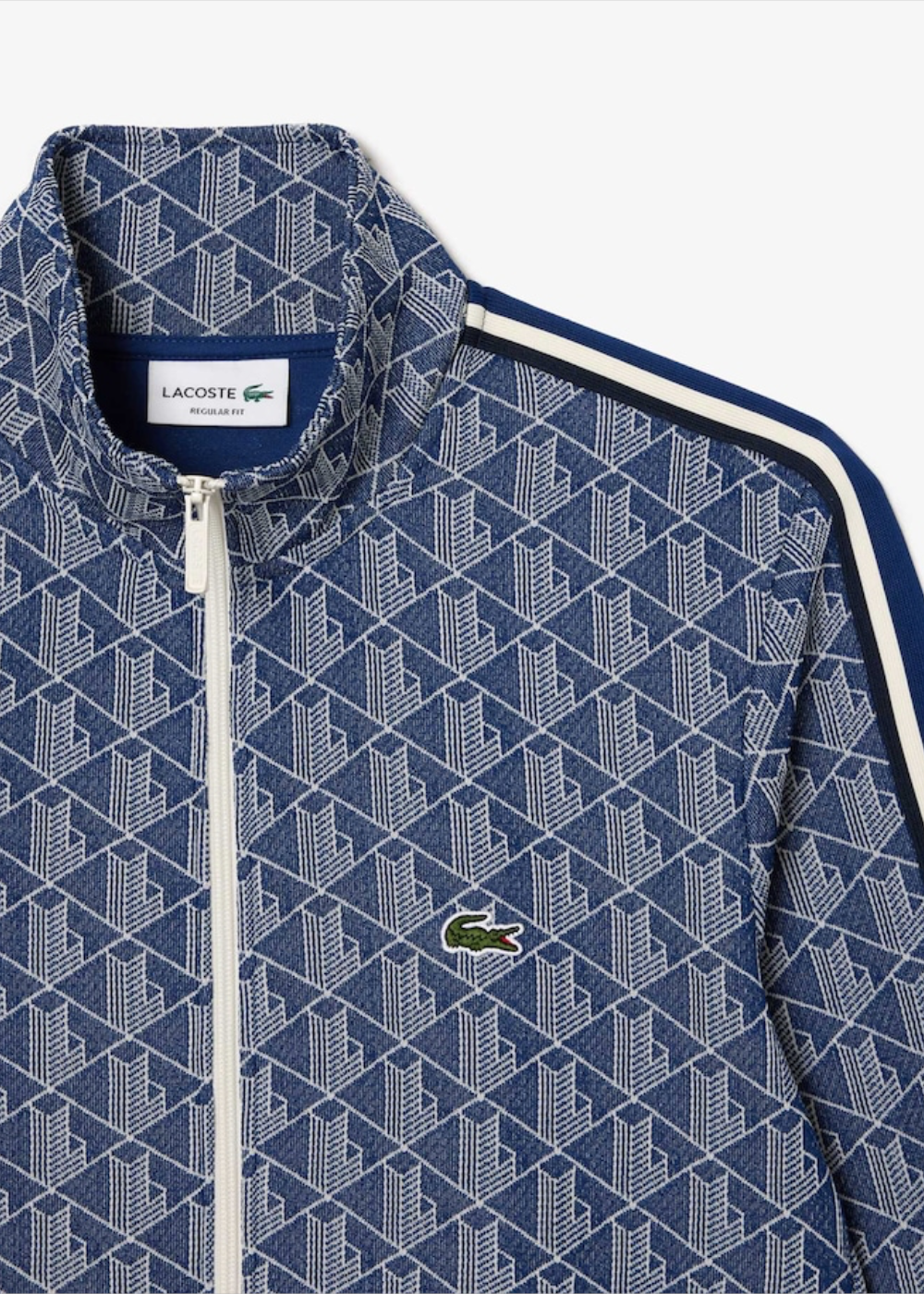 Sweat-shirt zippé Lacoste monogramme bleu