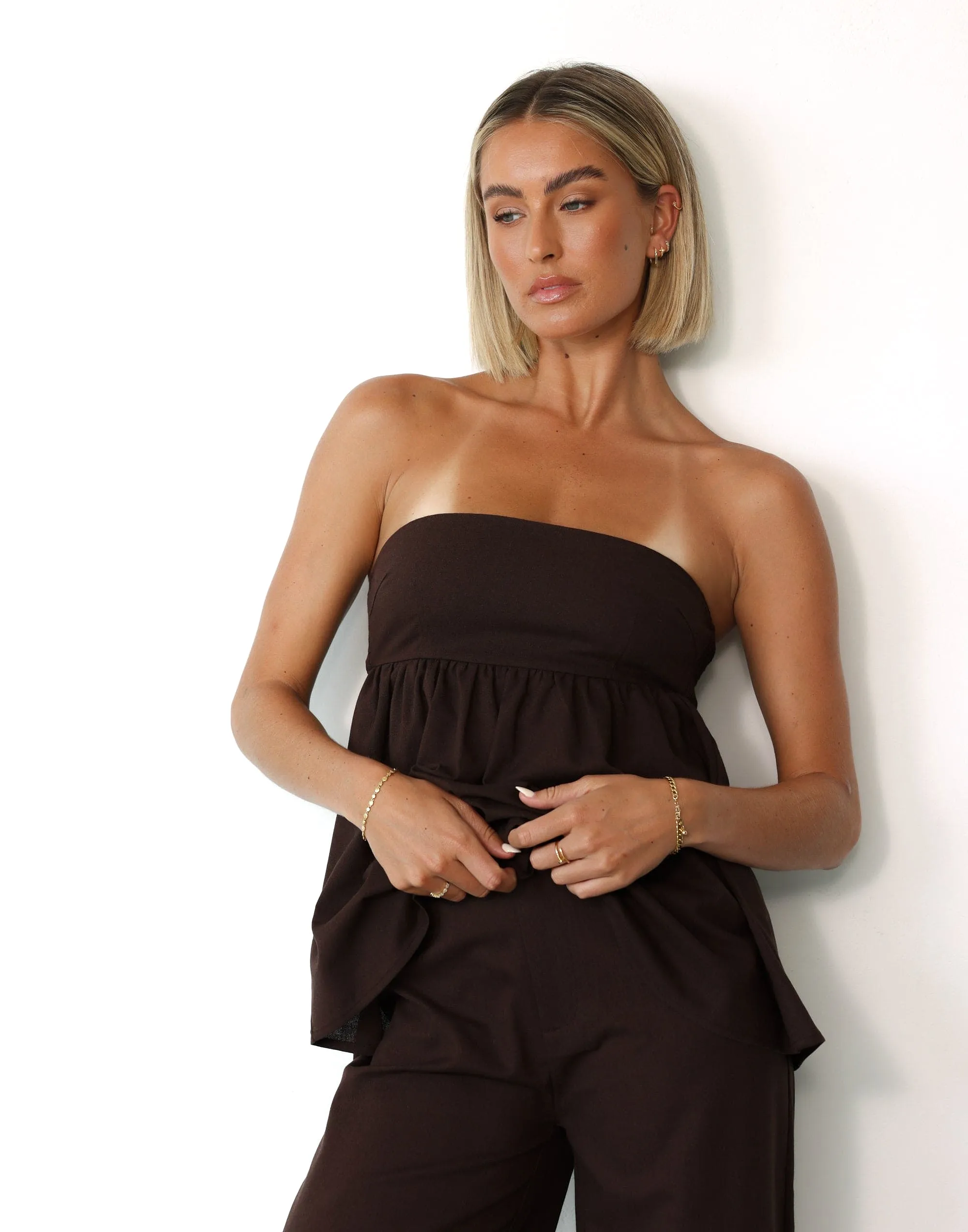 Tarsha Strapless Linen Top (Chocolate)