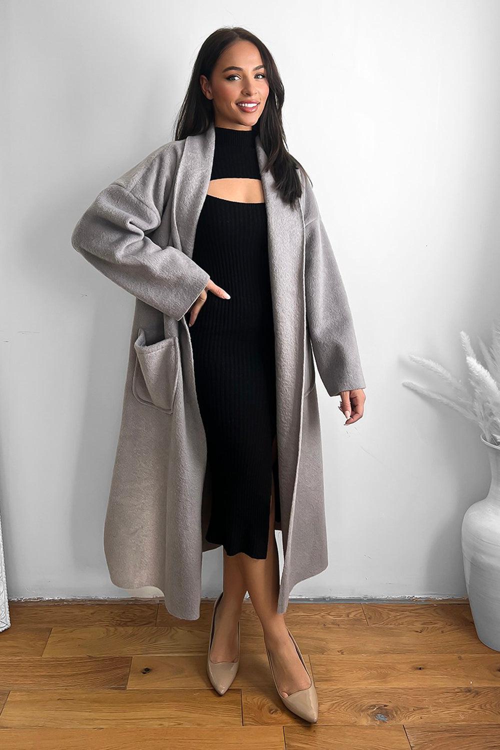 Thick Knit Side Pockets Maxi Cardigan