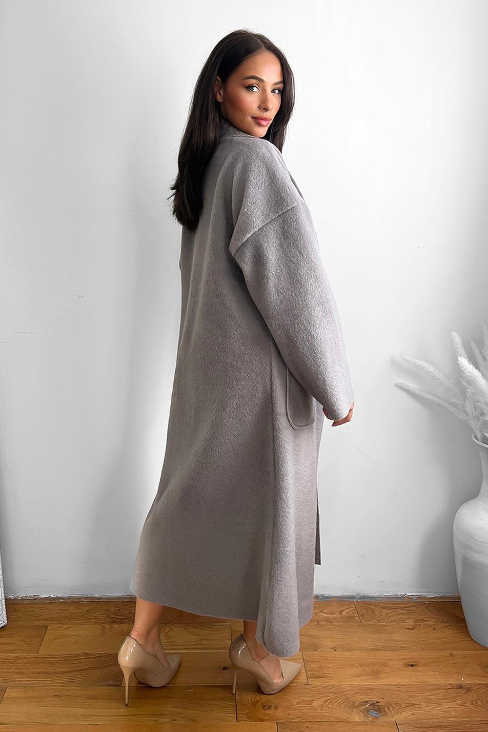 Thick Knit Side Pockets Maxi Cardigan