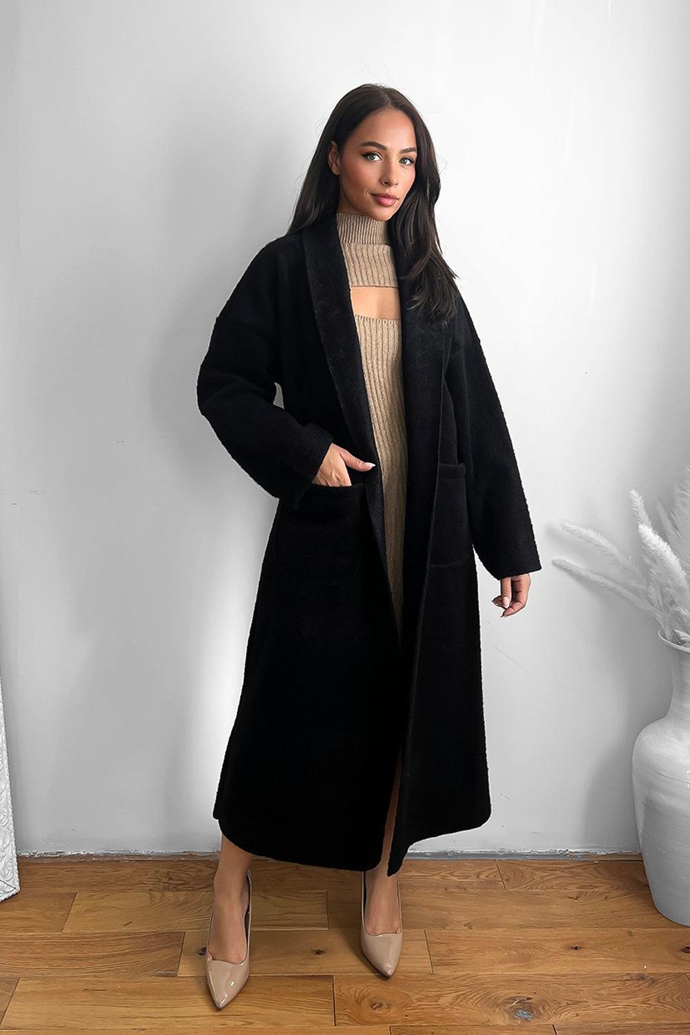 Thick Knit Side Pockets Maxi Cardigan