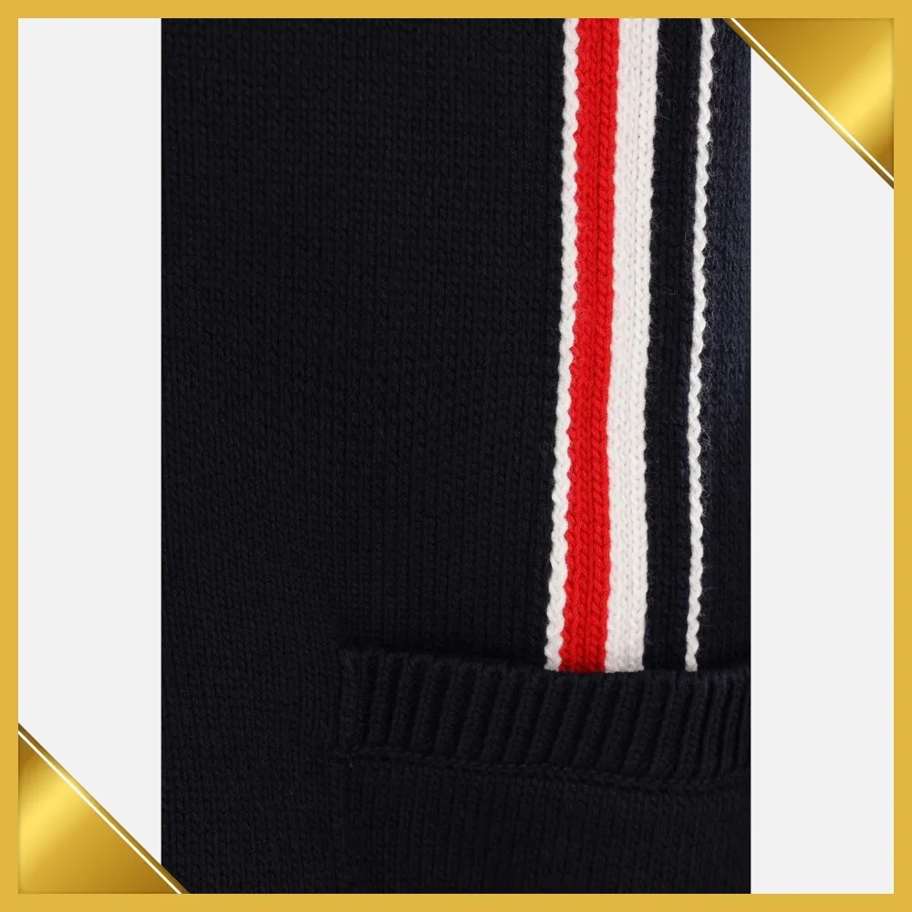 THOM BROWNE  |Stripes Plain Cotton Logo Designers Cardigans