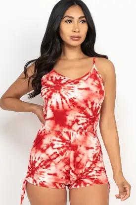 Tie-dye Ruched Drawstring Summer Romper