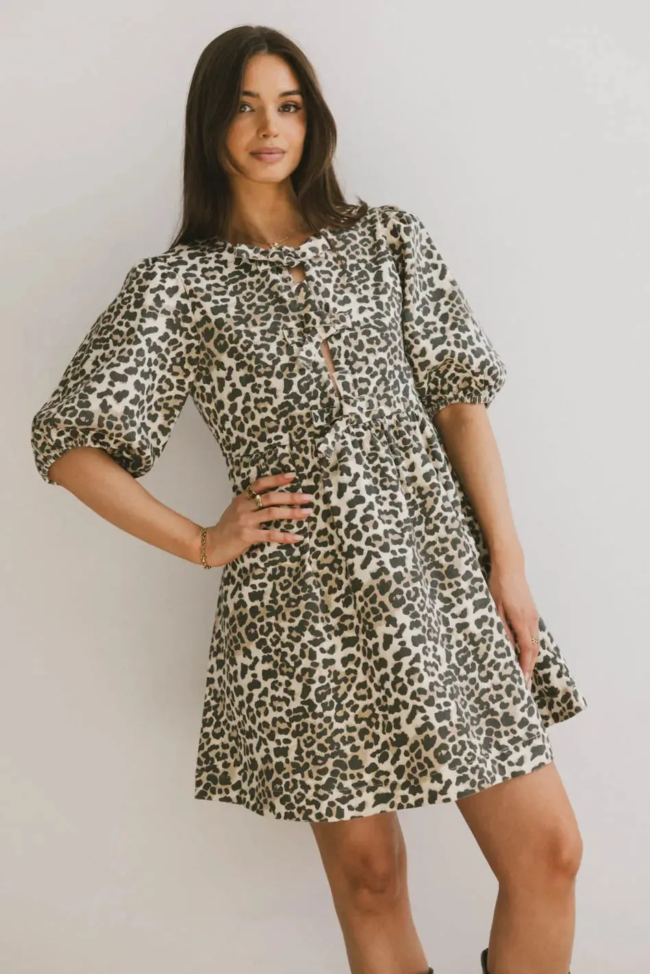 Tori Peplum Mini Dress in Leopard