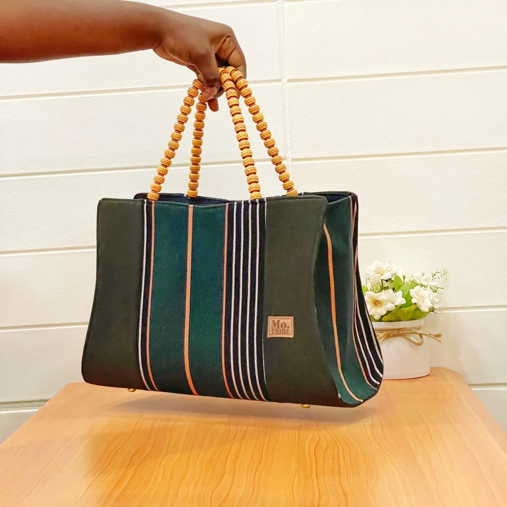 Verlon Bags with Hand weaved fabric Fugu, Top Zipper closure, and inner side pocket