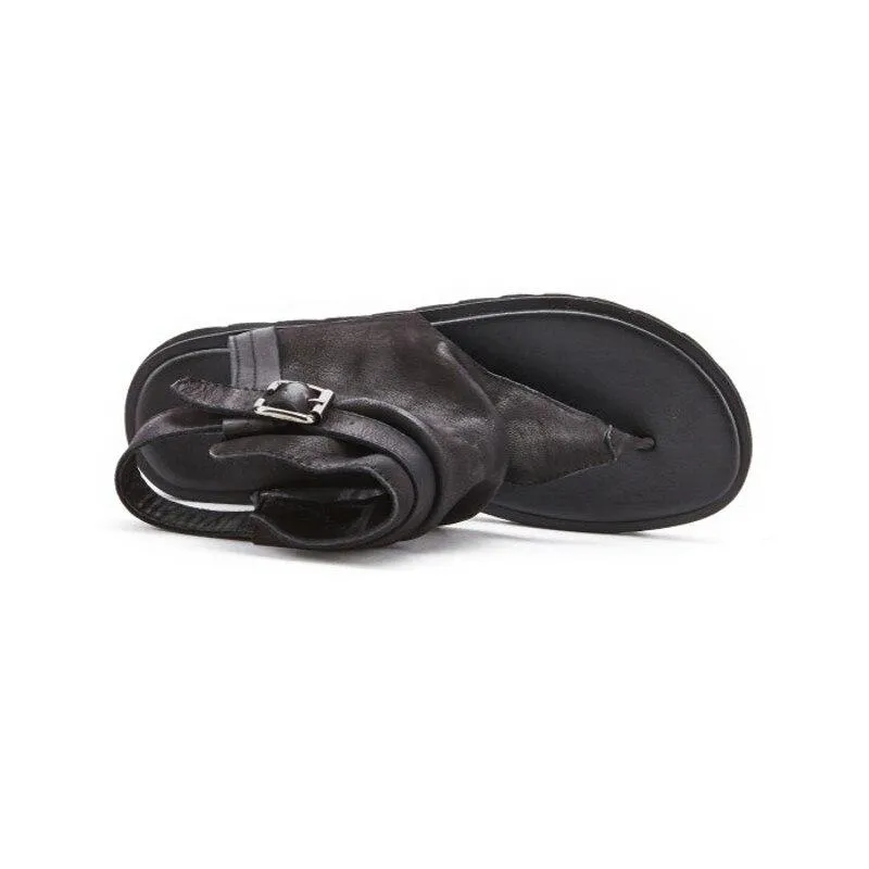 Vintage Summer Men's Genuine Leather Buckle Strap Flip Flops Sandals