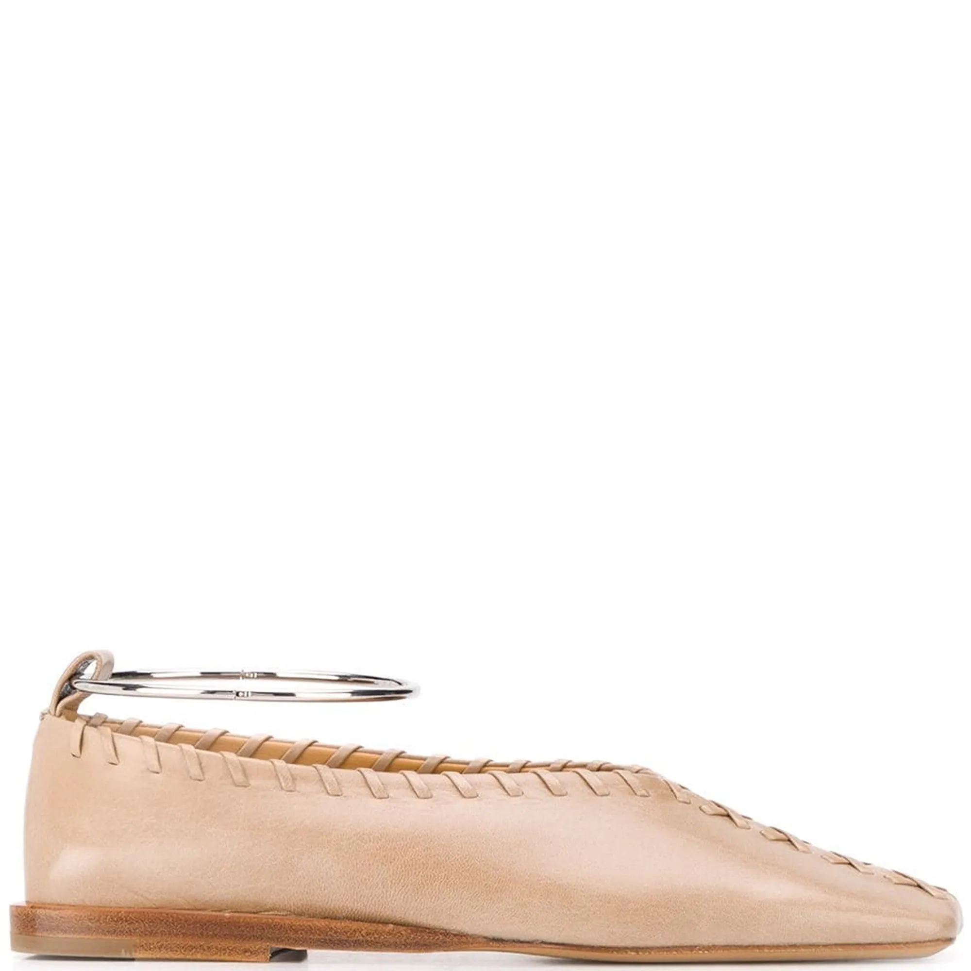 Whipstitch Square Toe Ballerina, Open Brown