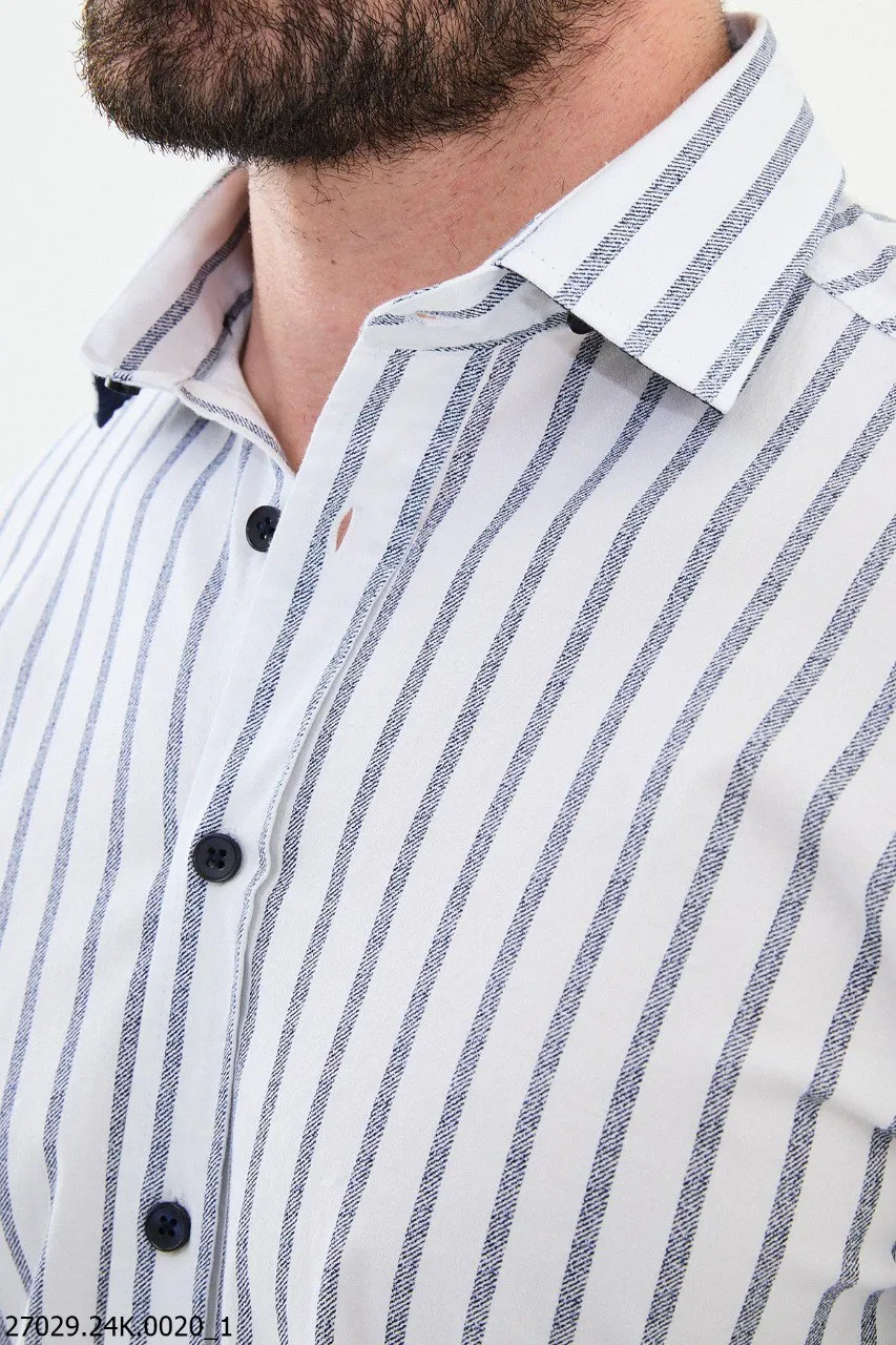 White Striped Business Casual Shirt.