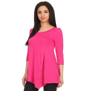 Womens Casual Top, High-Low Side Button Shirt, Sizes S/M/L/XL, Solid Pink