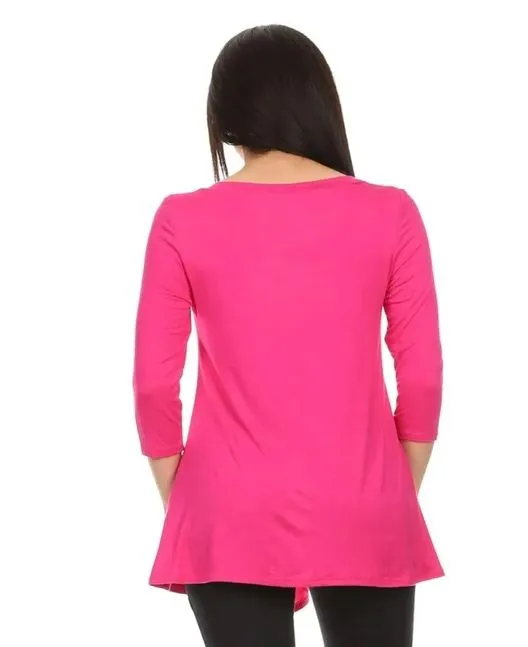 Womens Casual Top, High-Low Side Button Shirt, Sizes S/M/L/XL, Solid Pink